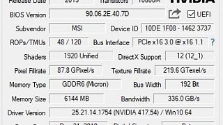 MSI GeForce RTZX 2060 Gaming Z - GPU-Z