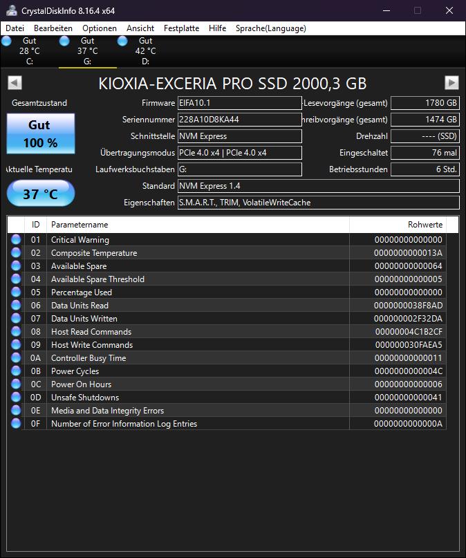 KIOXIA XCERIA Pro - CrystalDiskInfo Idle.jpg